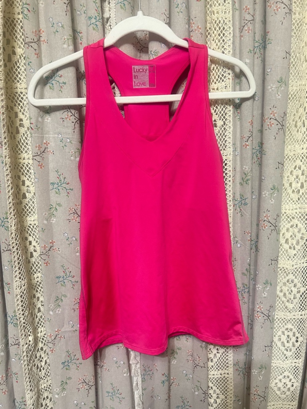 Lucky in Love‎ Hot Pink Racerback Tank Built In Bra Pickleball Tennis M